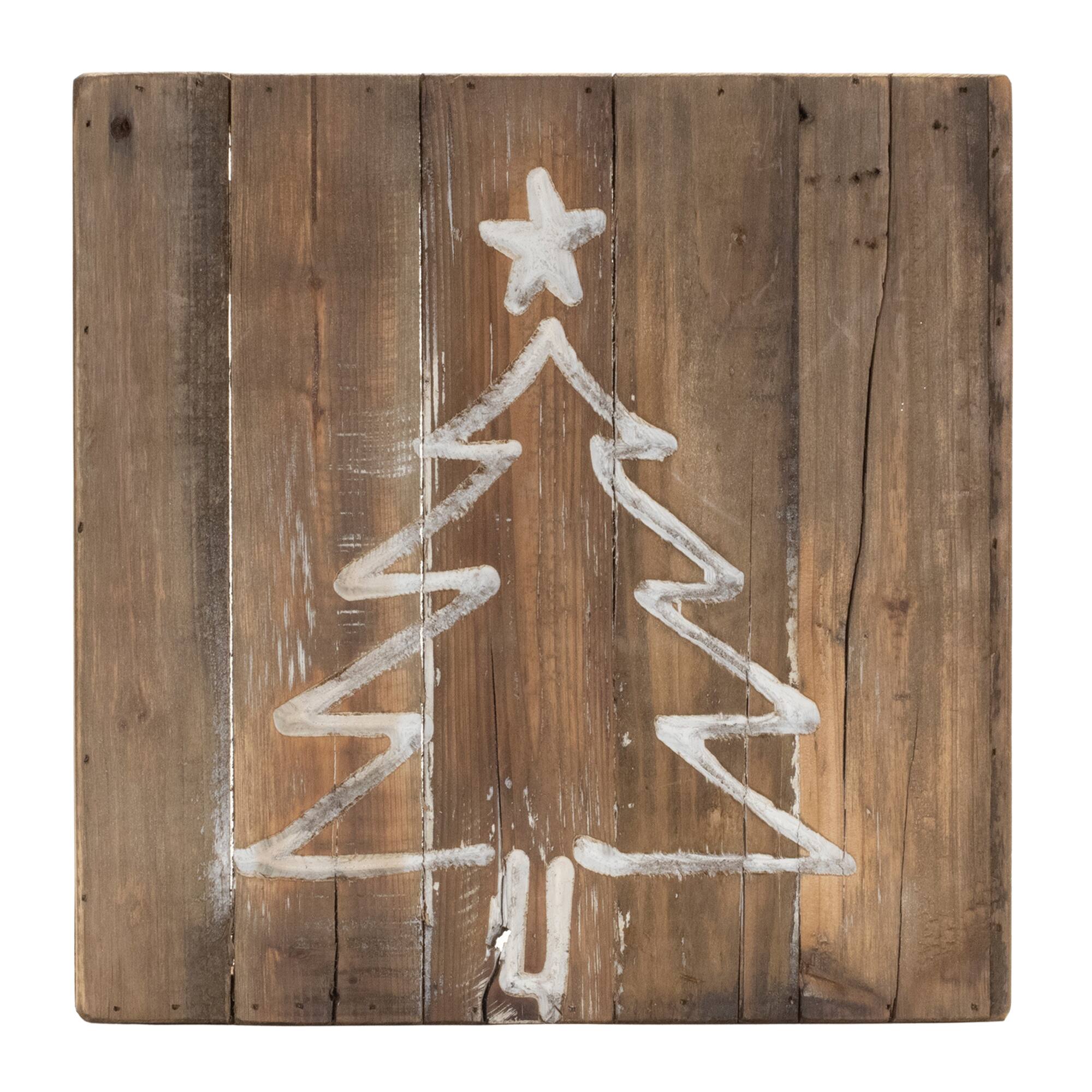 11.75" Distressed Snowflake & Tree Wood Block Set